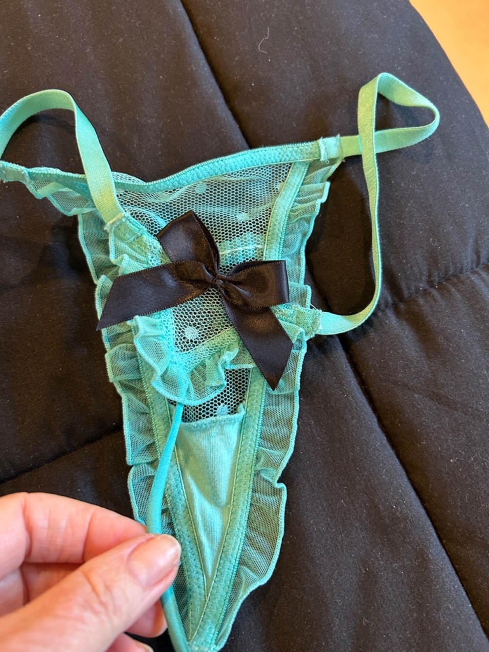 Victoria's Secret Sheer Mint Green Polka Dot Babydoll Chemise with Thong - Picture 6 of 9